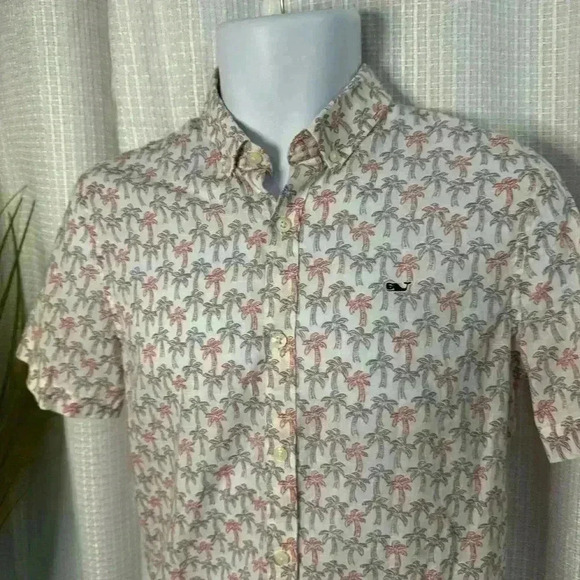 Vineyard Vines Button Up Shirt Boy’s Large Palm Trees Short Sleeve Logo Whale - Picture 2 of 11